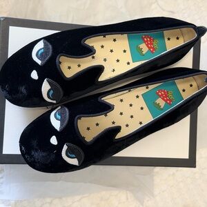 Gucci Black Velvet Cat Loafers